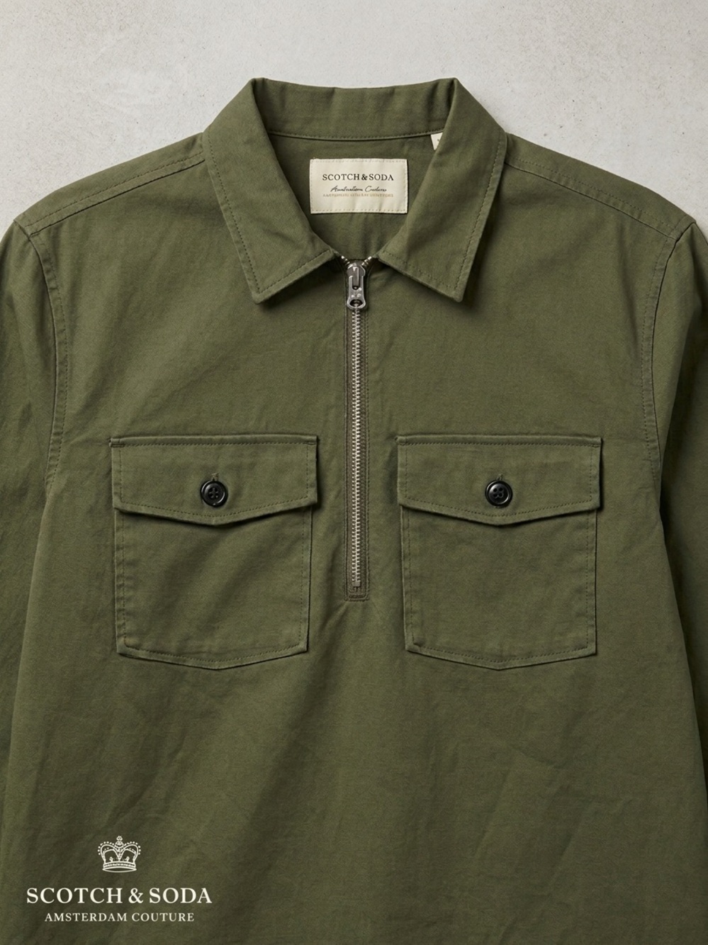 Scotch & Soda Olive Green Quarter-Zip Utility Pullover Shirt - Size M